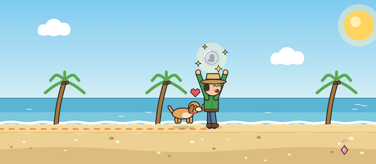 Illustration: a cheering detectorist and their dog celebrate a silver coin found on a sandy beach, with the hunt route dotted behind them